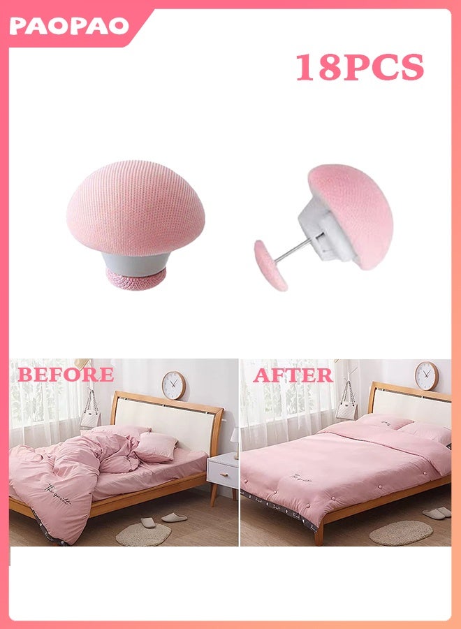 باو باو 18 قطعة من مشابك لحاف على شكل فطر وردي، غير قابلة للانزلاق مع أزرار - Image 1